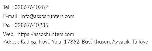 Assos Hunters Hotel telefon numaralar, faks, e-mail, posta adresi ve iletiim bilgileri